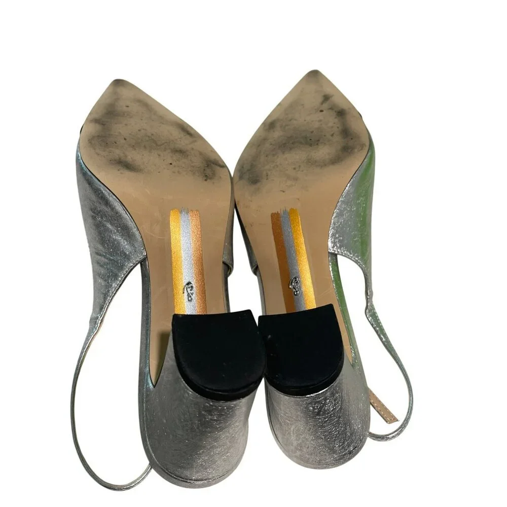 Sam Edelman Willette 65MM Metallic black Silver Slingback Pumps 7.5